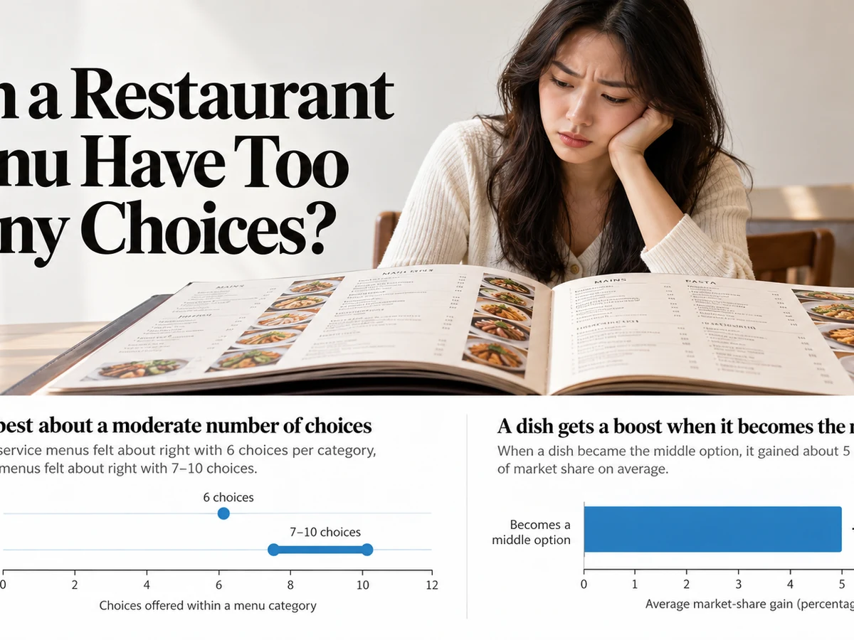 Diner considering an oversized restaurant menu.