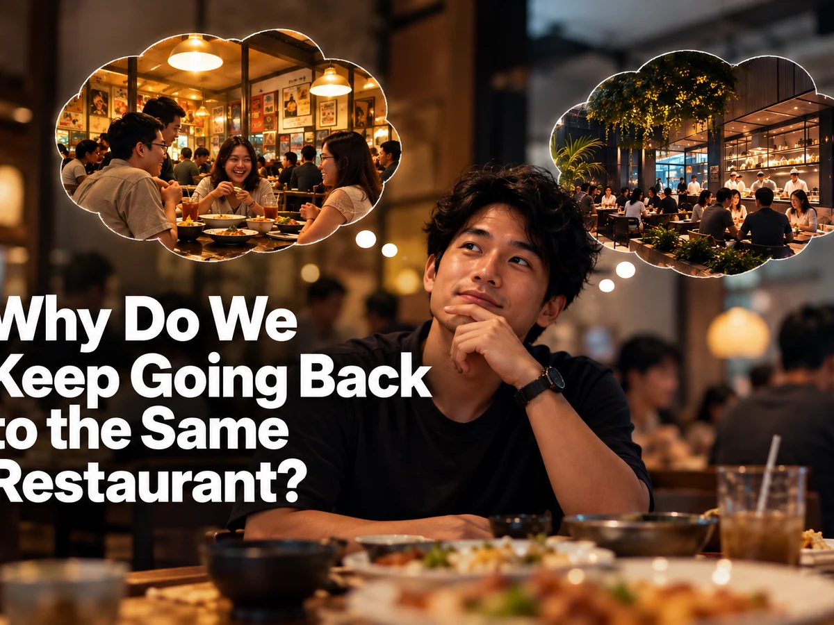 Diner weighing a familiar restaurant against a new restaurant.