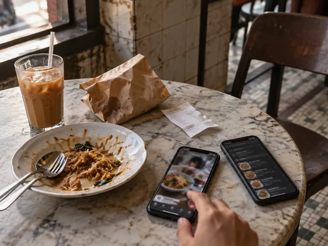 A half-finished meal beside phones after the peak moment of attention, representing the lifecycle and fade of a food trend.