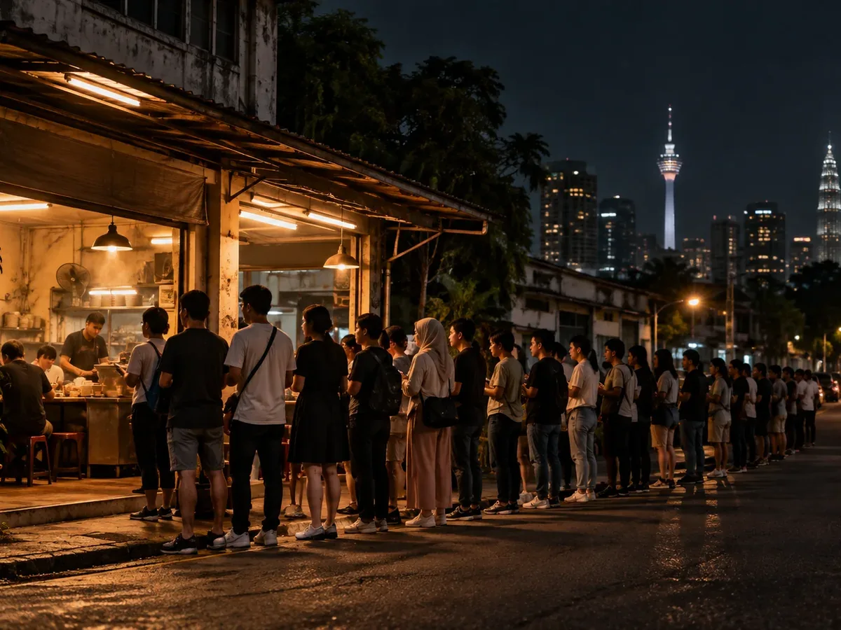 Customers queueing outside a restaurant.