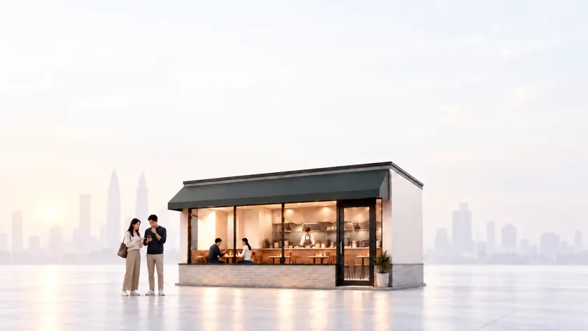 Two diners considering a restaurant outside its entrance
