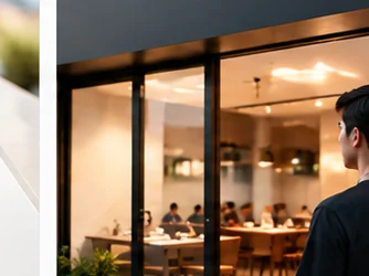 Restaurant operator considering the next move outside a restaurant